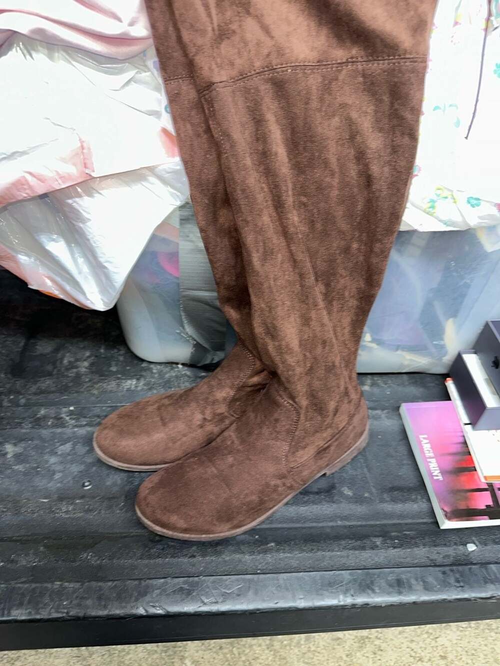 Rouge Helium Brown Faux Suede Over-The-Knee Boots - Flat Heel, Size 11